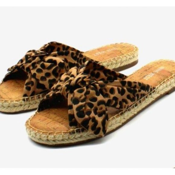 Nine West Brock Animal Print Slip On Bow Espadrille Sandal, 9 NIB - Picture 1 of 7